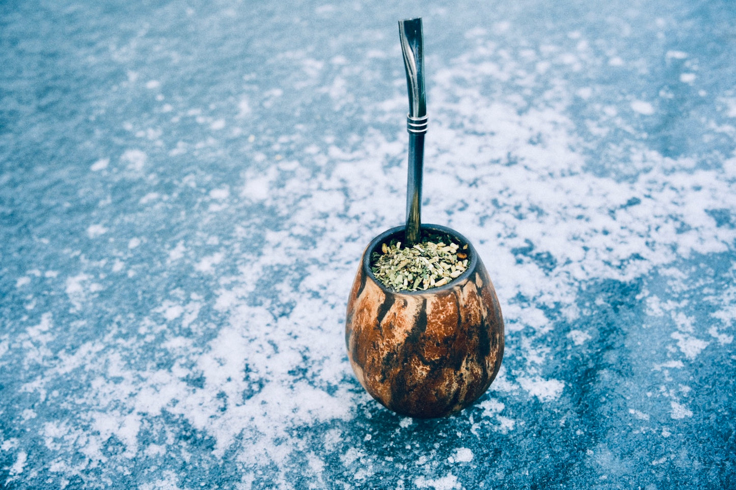 calabaza met bombilla op ijs - yerba mate